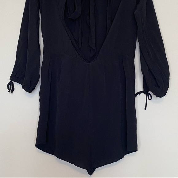 Shilla The Label Black Cold Shoulder Tie Back Shorts Romper, Size Medium - Picture 8 of 13